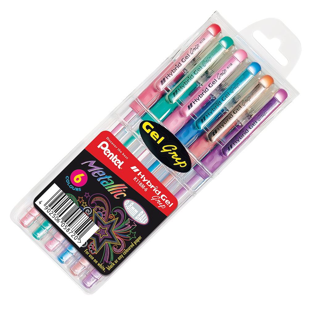Hybrid Metallic Grip 0.8mm Gel Roller Pen (6PC Set)