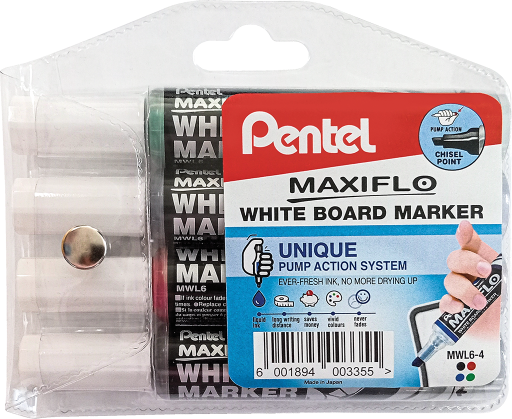 Maxiflo Pump-It 2.0mm x 5.7mm Chisel Point White Board Marker